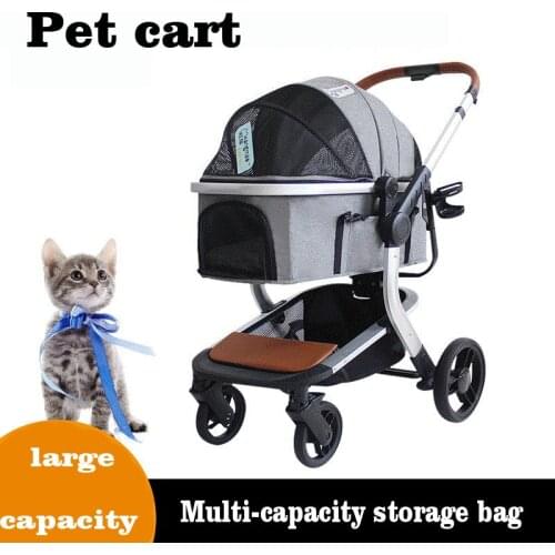 Pet Stroller Carrier For Dogs Detachable Foldable Portable Transportation Breathable Windproof Cat And Dog Four Wheeled Pet Cart
