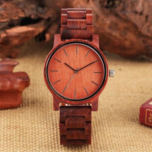 Simple Casual Wood Watch Men Full Red Wooden Wrist Watch Quartz Timepiece Hot Fashion Mens Wood Clock reloj masculino