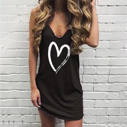 Heart Pattern Sexy Dress Women V-neck Strap Dresses Female Fashion Casual Club Dress Short Summer 2020 Mini Sleeveless Vestidos