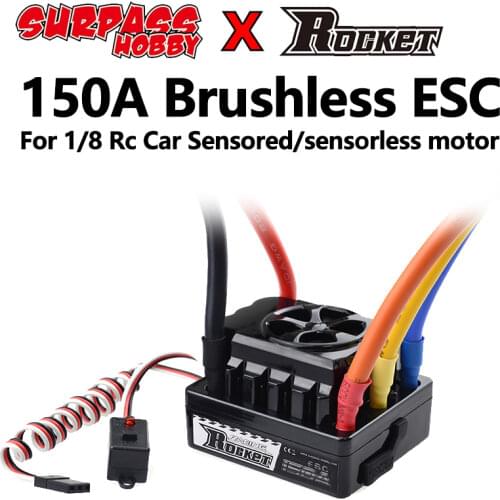Surpass Hobby Rocket 150A Brushless Sensored ESC Waterproof Electric Speed Controller 6-8.4V/3A BEC for 1/5 1/8 RC Monster Car