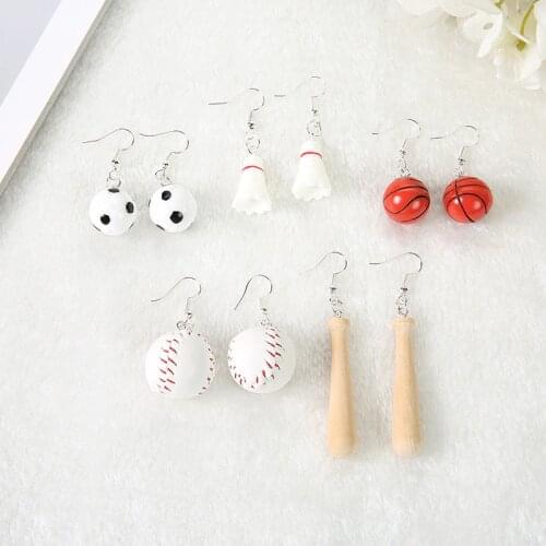1pair Woman 3D Mini Basketball Football Resin Drop Earring PU baseball Earrings Personality Jewelry For Woman And Kids Gifts