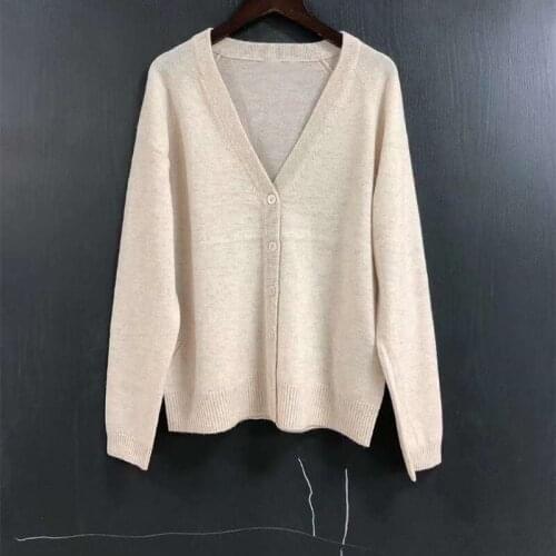 Women V-Neck 100% Cashmere Knit Sweater Cardigan Ladies Stars Patch Long Sleeve Fashion Knitwear Outwear Top Autumn Winter 2021