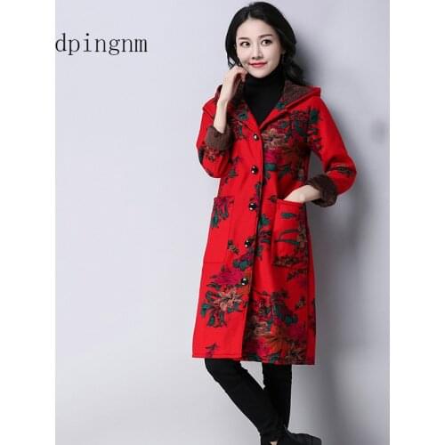 Women Winter Coat 2018 Casual Loose Print Patchwork Plus Velvet Thick Outerwear Tops Warm Long Denim Padded Jacket Female