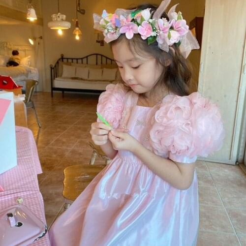 2021 Kids Dresses For Girls Summer Dress Children Clothes Three-dimensional Petal Sleeve Princess Dress Flower Girl Vestidos