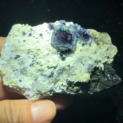 55.7gNatural purple fluorite mica wolframite home decoration ring vein healing geology teaching CRYSTAL QUARTZ GEM