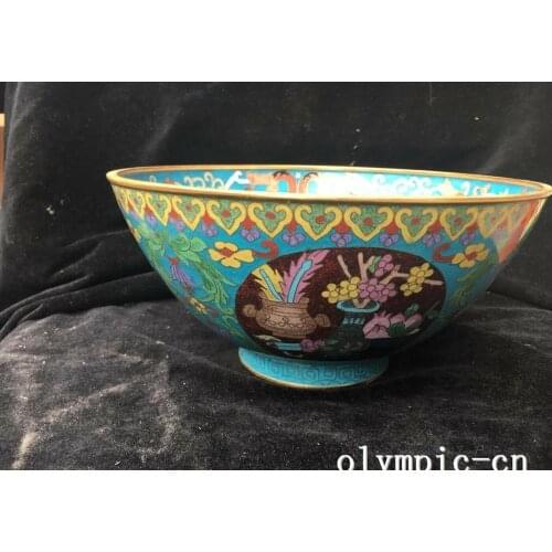 9'' bronze Cloisonne Enamel Flower dragon Bird figure bowl cup statue
