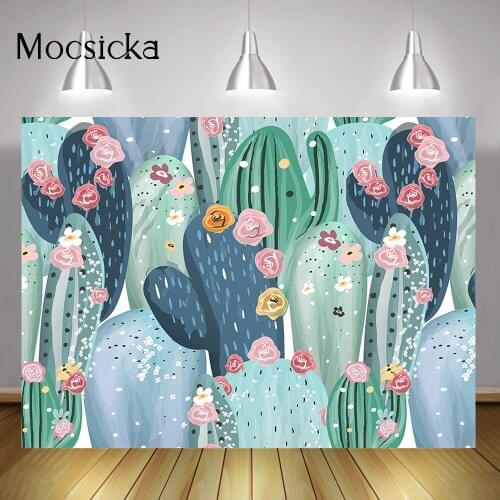 Abstract Floral Cactus Birthday Portrait Background Hand Painted Cake Smash Backdrop Photography Wallpaper Decorations Props
