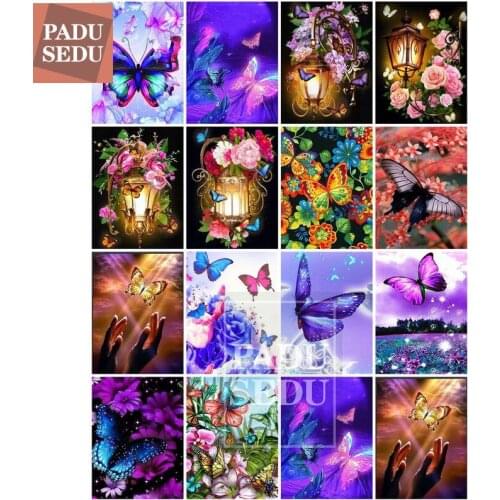 5D Diamond Embroidery Flowers Picture Rhinestones Diamond Painting flower with Full Square Butterfly Diamond Mosaic Cross Stitch