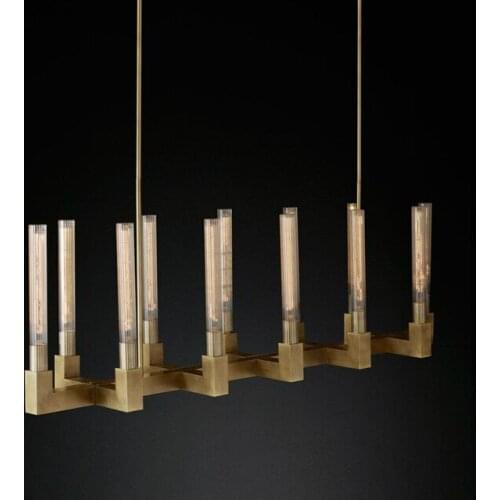 RH American Loft Straight E27 Edison Led Chandelier Dining Room Gold Black Metal Chandelier Lighting Rod Led Hanging Chandelier