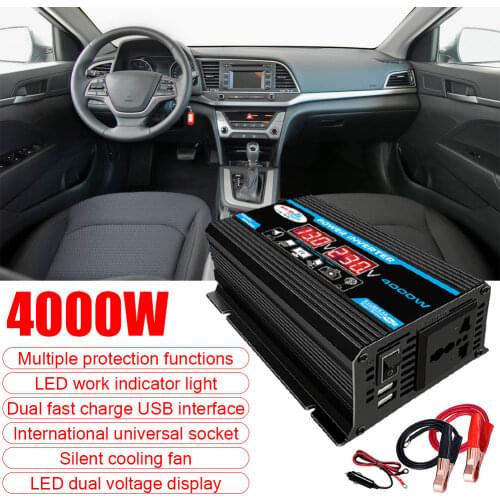 LCD Display Car Power Inverter Converter Charger 4000W 12V To 220V / 110V Dual USB Voltage Transformer Modified Sine Wave Car AC