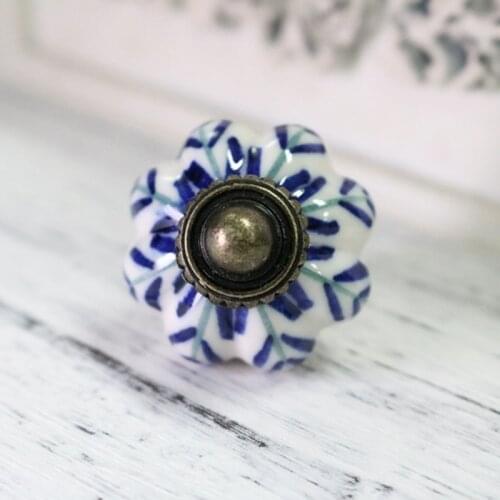 White and blue porcelain drawer cabinet knob pull antique dresser kitchen cabinet door handle ceramic knob