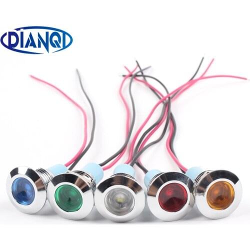 Free shipping 12mm Waterproof Metal Flat Round Indicat Signal lamp LIGHT 3V 6V 12V 24V 220V with wire red yellow blue 12ZSD.X