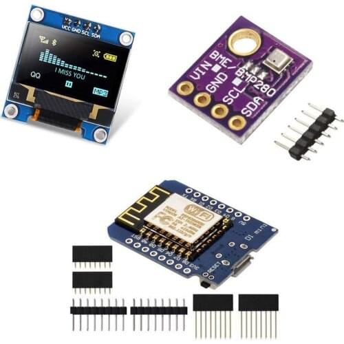 BME280 Temperature Humidity Atmospheric Pressure Sensor + 0.96" IIC OLED LCD Screen LED + D1 Mini ESP8266 Board for Arduino