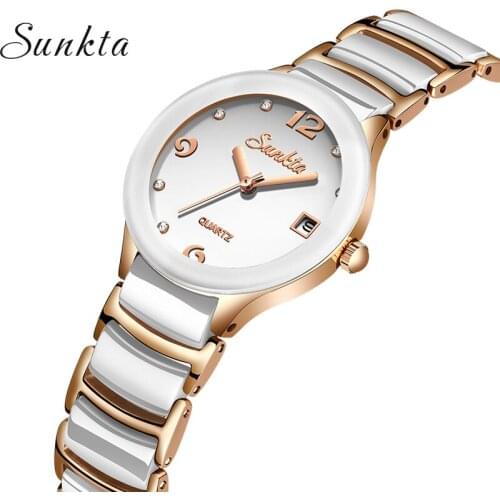 Top Luxury Brand Womens watches Women Casual Waterproof Watch SUNKTA Analog Quartz Clock Stainless Steel Women Bracelet Watch
