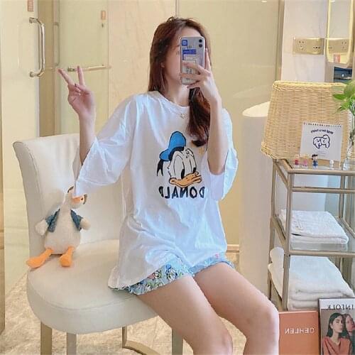 Disney cartoon duck pajamas female summer short-sleeved modal cotton Donald Duck blue thin casual loose home service suit
