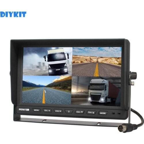 DIYKIT DC12V-24V 10 Inch 4 Split Quad LCD Screen Display Color Rear View Car Monitor for Car Truck Bus Reversing Camera