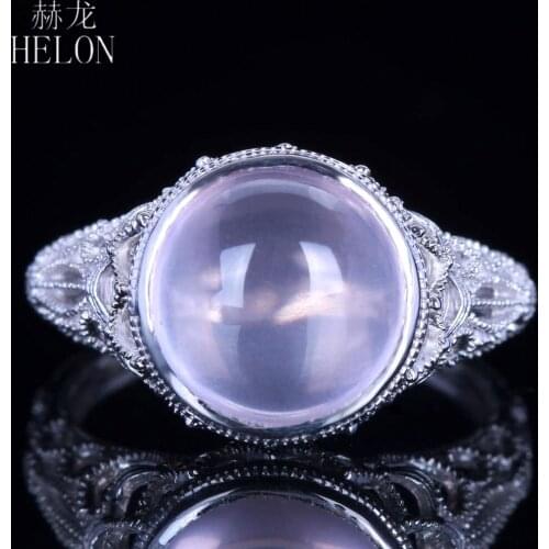 HELON Solid 14K White Gold AU585 Round 4.88ct 100% Genuine Pink Quartz & Real Natural Diamonds Engagement Wedding Jewelry Ring