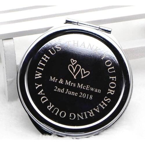 Personalised Chrome Silver Compact mirror Engraved Small Makeup Mirror 1x,2x magnifying Pocket Mirror VANTAS #18032-1