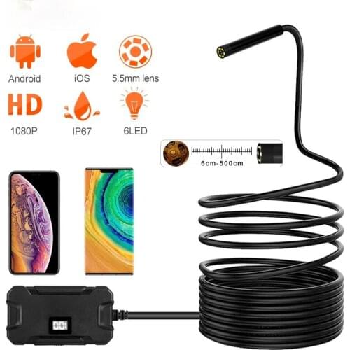 Wireless Endoscope Camera WiFi Borescope Inspection 5.5mm 2.0MP HD Waterproof Inspection Snake Camera for Android and iOS Tablet