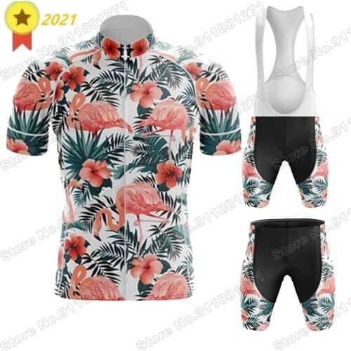 Flamingo Cycling Jersey Set 2021 Summer Clothing Mens Road Bike Shirts Bicycle Bib Shorts MTB Wear Ropa Ciclismo