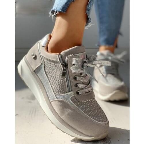 Women Shoes Gold Sneakers Zipper Platform Trainers Women Shoes Casual Lace-Up Tenis Feminino Zapatos De Mujer Womens Sneakers