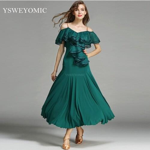Lady Sling strapless Standard Woman Ballroom Dance Competition Suit Standard Waltz Modern Dance Dress Long Tango Dress MY758