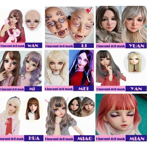 Sha-03)Female Sweet Girl Resin Half Head Kigurumi Mask With BJD Eyes Cosplay Japanese Anime Role Lolita Mask Crossdress Doll