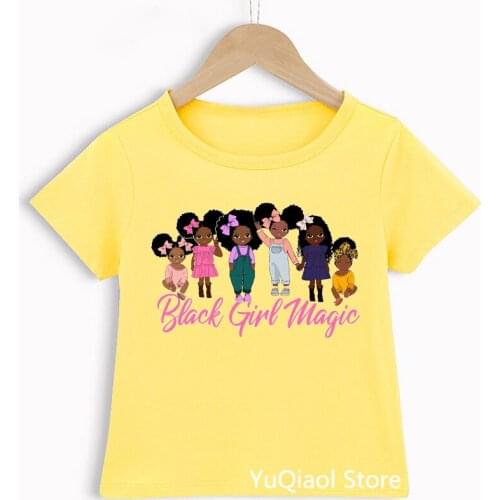 Cute African American Little Black Girls Print Baby Kids Clothes Summer Melanin Princess Children Candy Color T-Shirt Lovely Top