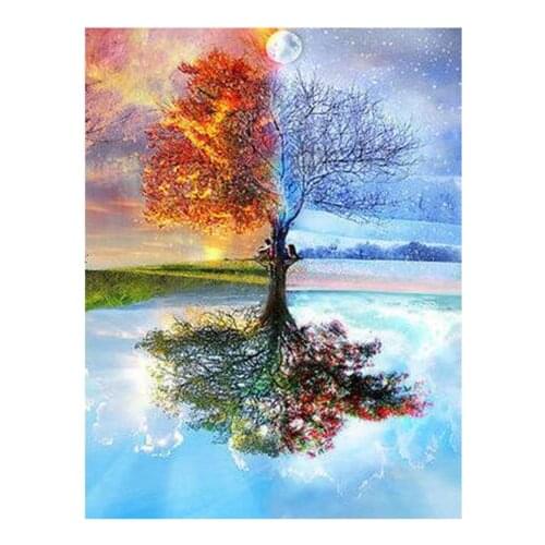 New Craftsmanship Embroidery French 14CT unprinted Quality Counted Cross Stitch Kit oil painting of a tree from four seasons