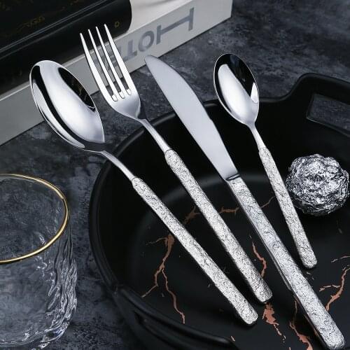 Tableware Set 304 Stainless Steel Cutlery Set 1/6/8/12/16/24 pcs Vintage Knifes Forks Spoons Mirror Matte Non-slip Flatware Set