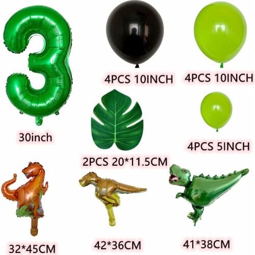 32inch Green Number Dinosaur Jungle Theme Birthday Balloon 18pc Set Birthday Party Baby Shower Decoration Balloon Jurassic World