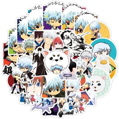 50pcs/set GINTAMA Stickers Sakata Gintoki Waterproof Sticker Anime GINTAMA Laptop Computer Bike Car Letter Stationery Stickers