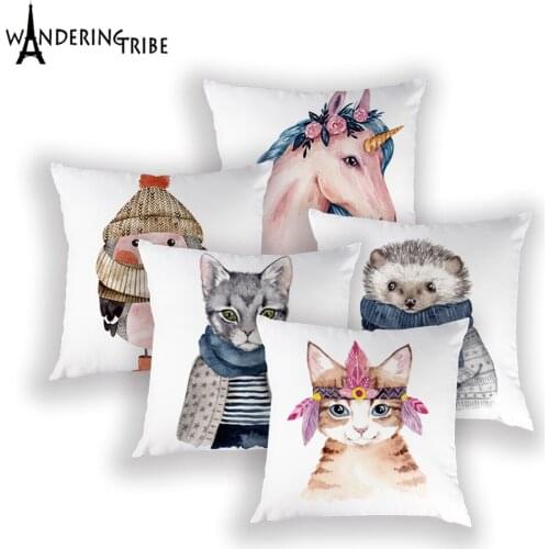 Cartoon Unicorn Pillow Cover Cute Llama Decor Pillow Cases Animal Simple White Throw Cushion Sofa Decorative Bed Cushions Covers