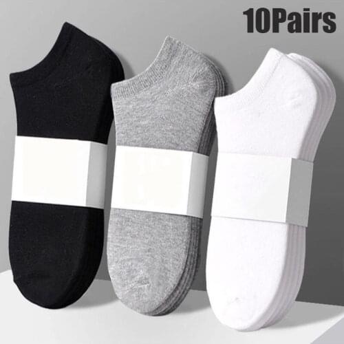 10Pairs Women Socks Breathable Sports Socks Solid Color Boat Socks Comfortable Cotton Ankle Socks White Black Grey