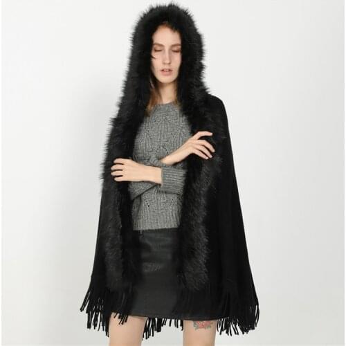 2019 New Design Winter Warm Women Solid fur Ponchos And Capes with Cap Oversized Shawls Wraps Cashmere Female Bufanda