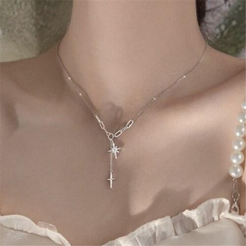925 Sterling Silver Tassel Zircon Cross Charm Necklace For Women Girls Party Wedding Jewelry Choker Colar dz153