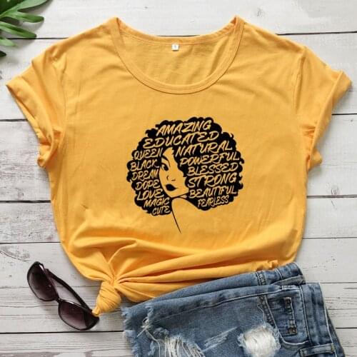 Amazing Educated Queen Afro T-shirt Aesthetic Black Magic Graphic Tees Tops Trendy Women Short Sleeve Hipster Feminist Tshirt