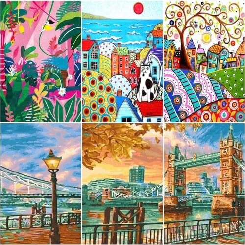 RUOPOTY Frame DIY Oil Painting By Numbers Kits Bridge Landscape Acrylic Paint On Canvas Picture By Numbers For Home Decor