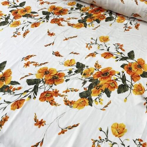 Plant Printing 100% Polyester Imitation Silk Stretch Satin Fabric Soft Garment Skirt Womens Plain Weave Fabrics for Dress Meter