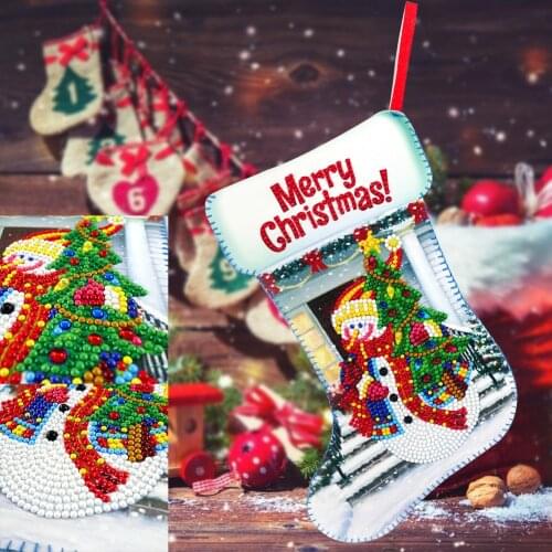 Christmas Snowman DIY Diamond Painting Stockings Christmas Tree Socks Hanging Pendants Gifts Bag for Kids New Year 2021