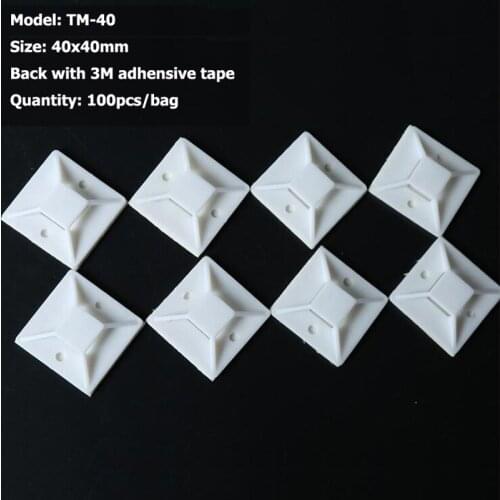 100pcs/bag 40x40 Self Adhensive Cable Tie Base White Cable Tie Mounts To Fix Cable Ties Home Office Project Use