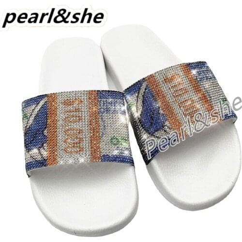 Women Bling Bling Wear Sandals Fashion Ladies Colorful Diamond Dollar Shoes Female Outdoor Slippers Girls Rhinestone Flip Flops
