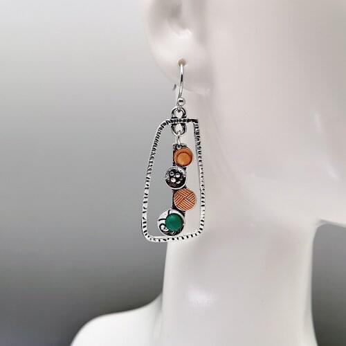 New Creative Geometric Turquoise Drop Dangle Hook Earrings Bohemian Antique Silver Two Color Pendant Earring Fine Female Jewelry