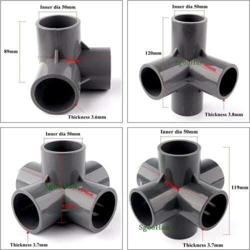1pc 50mm 3/4/5/6 Ways PVC Pipe Connectors For Hydroponic Planting Frame Irrigation 3D Three-Dimensional DIY Shelf Joint Fittings