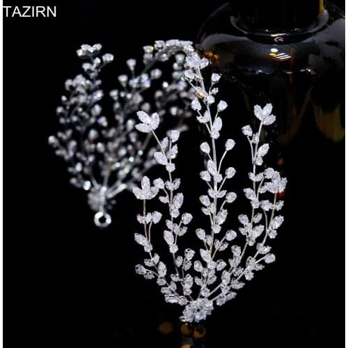 Sweet 2021 New Design Full Zircon Wedding Bridal Headbands Cubic Zirconia Party Prom Tiaras Hair Jewelry CZ Pageant Headpieces