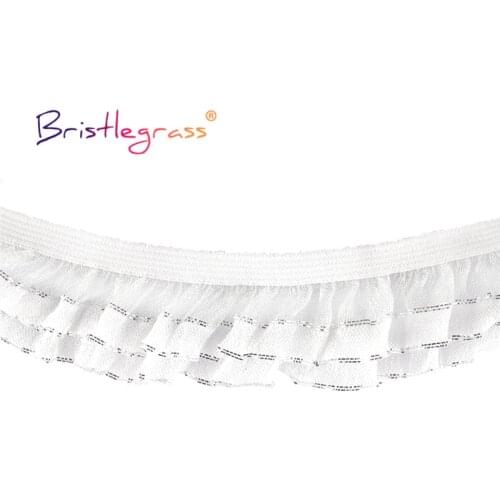 BRISTLEGRASS 2 5 10 Yard 1" 25mm 2-layer Silver Glitter Frilly Ruffled Lace Trim Elastic Spandex Band Tape Tutu Dress DIY Sewing