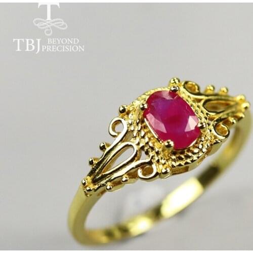 TBJ,Natural Africa Ruby ring oval cut 4*6mm 0.5ct precious gemstone jewelry 925 sterling silver yellow gold jewelry for girls