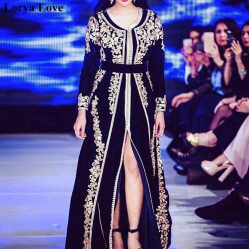 Vintage Black Split Evening Dresses 2020 Women Formal Party Night Robe De Soiree Muslim Gowns Long Sleeves Vestidos Prom Dress