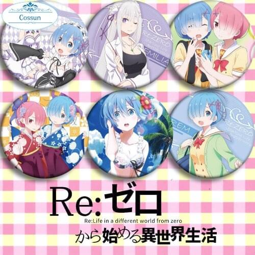 Anime RE:ZERO Badges on a Backpack Emilia Ram Rem Anime Icons Pins Badge Decoration Brooches Metal Badges For Clothes DIY Badges