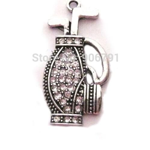 100pcs a lot antique silver plated zinc studded with sparkling Golf Bag Crystal Pendant